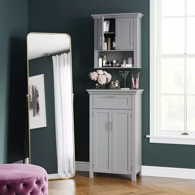 RiverRidge Somerset Two-Door Bathroom and Laundry Wall Mount Storage Medicine Cabinet with Open and Adjustable Shelf