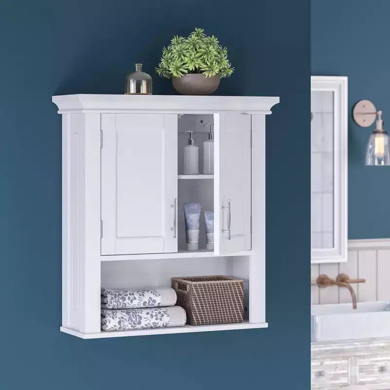 RiverRidge Somerset Two-Door Bathroom and Laundry Wall Mount Storage Medicine Cabinet with Open and Adjustable Shelf