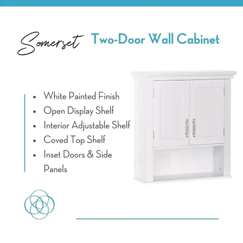 RiverRidge Somerset Two-Door Bathroom and Laundry Wall Mount Storage Medicine Cabinet with Open and Adjustable Shelf
