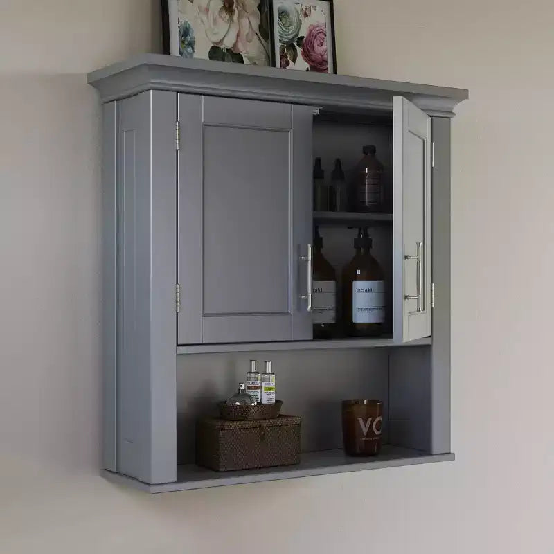 RiverRidge Somerset Two-Door Bathroom and Laundry Wall Mount Storage Medicine Cabinet with Open and Adjustable Shelf