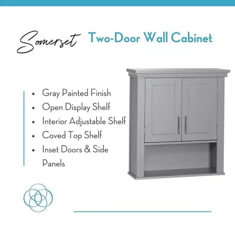 RiverRidge Somerset Two-Door Bathroom and Laundry Wall Mount Storage Medicine Cabinet with Open and Adjustable Shelf