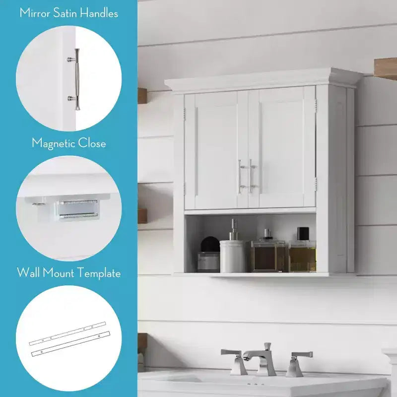RiverRidge Somerset Two-Door Bathroom and Laundry Wall Mount Storage Medicine Cabinet with Open and Adjustable Shelf