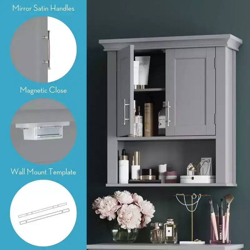 RiverRidge Somerset Two-Door Bathroom and Laundry Wall Mount Storage Medicine Cabinet with Open and Adjustable Shelf