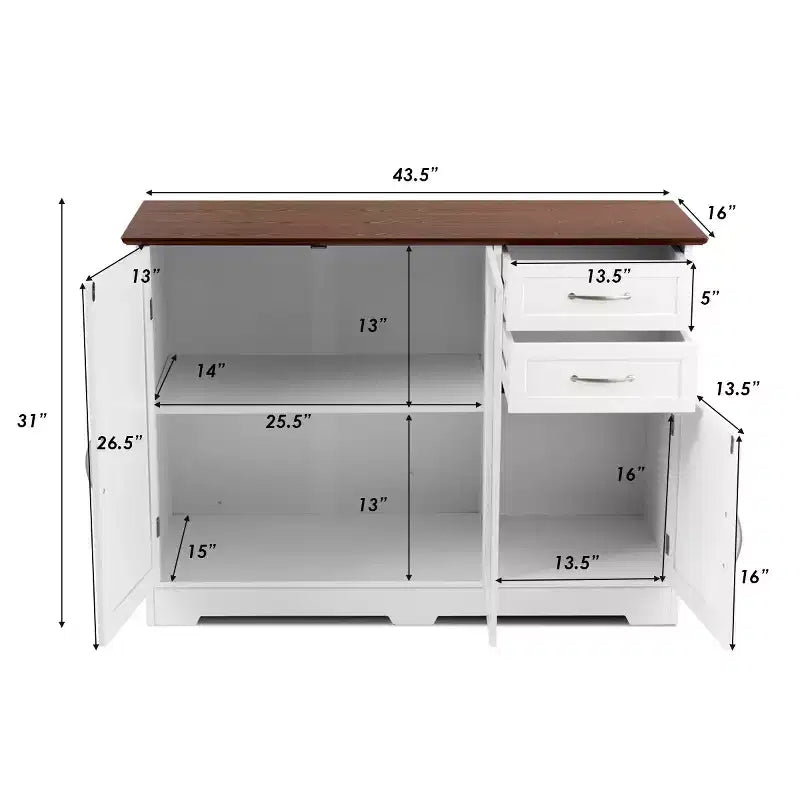 Costway Buffet Sideboard Kitchen Cupboard Storage Cabinet with 2 Drawers & 3 Doors