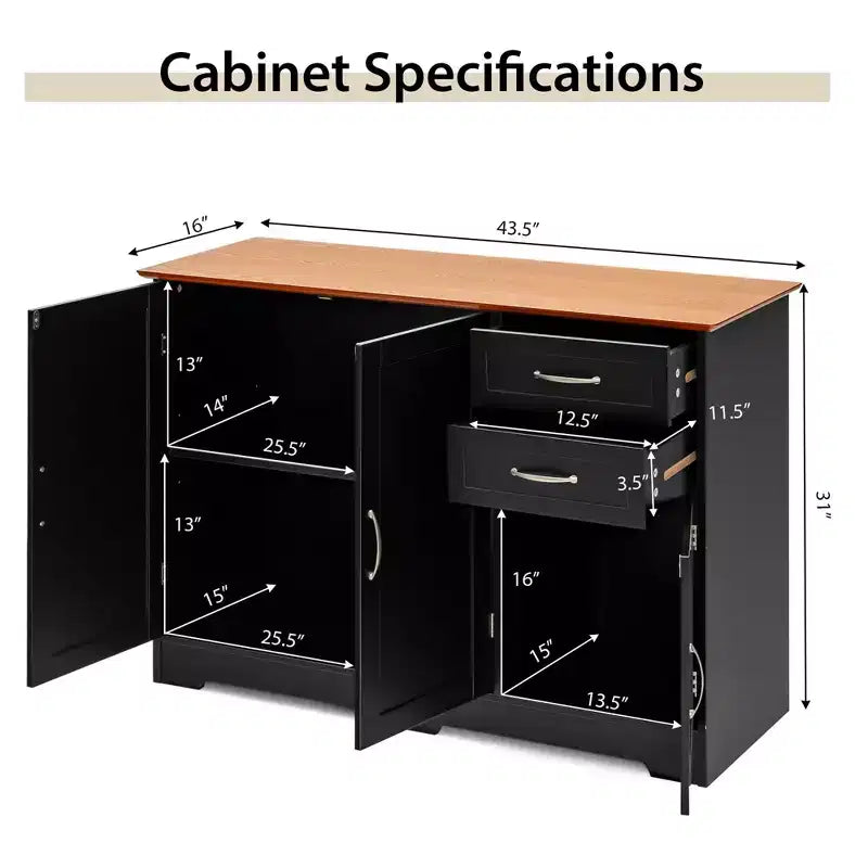 Costway Buffet Sideboard Kitchen Cupboard Storage Cabinet with 2 Drawers & 3 Doors