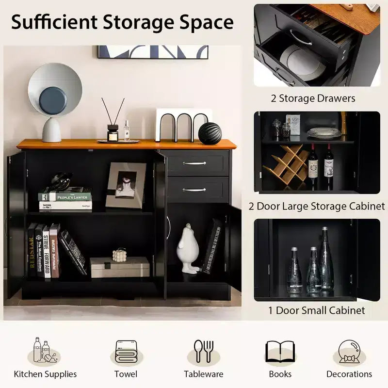 Costway Buffet Sideboard Kitchen Cupboard Storage Cabinet with 2 Drawers & 3 Doors