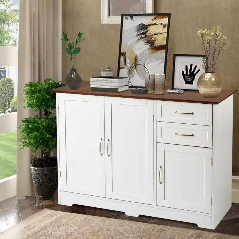 Costway Buffet Sideboard Kitchen Cupboard Storage Cabinet with 2 Drawers & 3 Doors