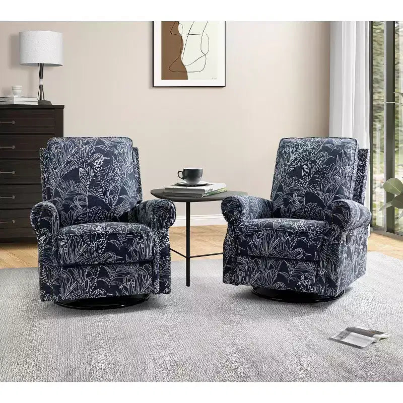 Set of 2 Pablo traditional-normal Manual Swivel Glider Recliner with Nailhead Trims for Living Room | KARAT HOME