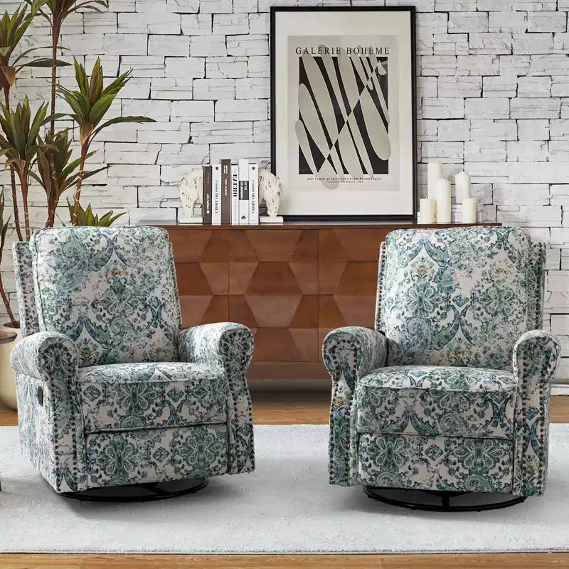 Set of 2 Pablo traditional-normal Manual Swivel Glider Recliner with Nailhead Trims for Living Room | KARAT HOME