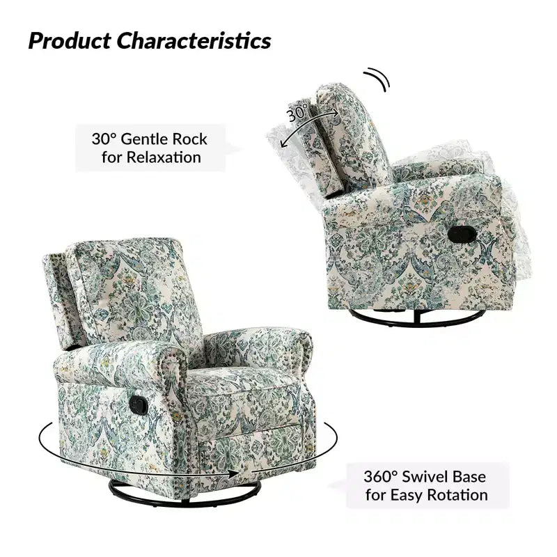 Set of 2 Pablo traditional-normal Manual Swivel Glider Recliner with Nailhead Trims for Living Room | KARAT HOME
