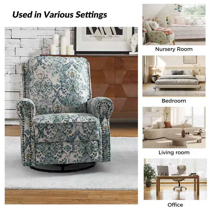 Set of 2 Pablo traditional-normal Manual Swivel Glider Recliner with Nailhead Trims for Living Room | KARAT HOME