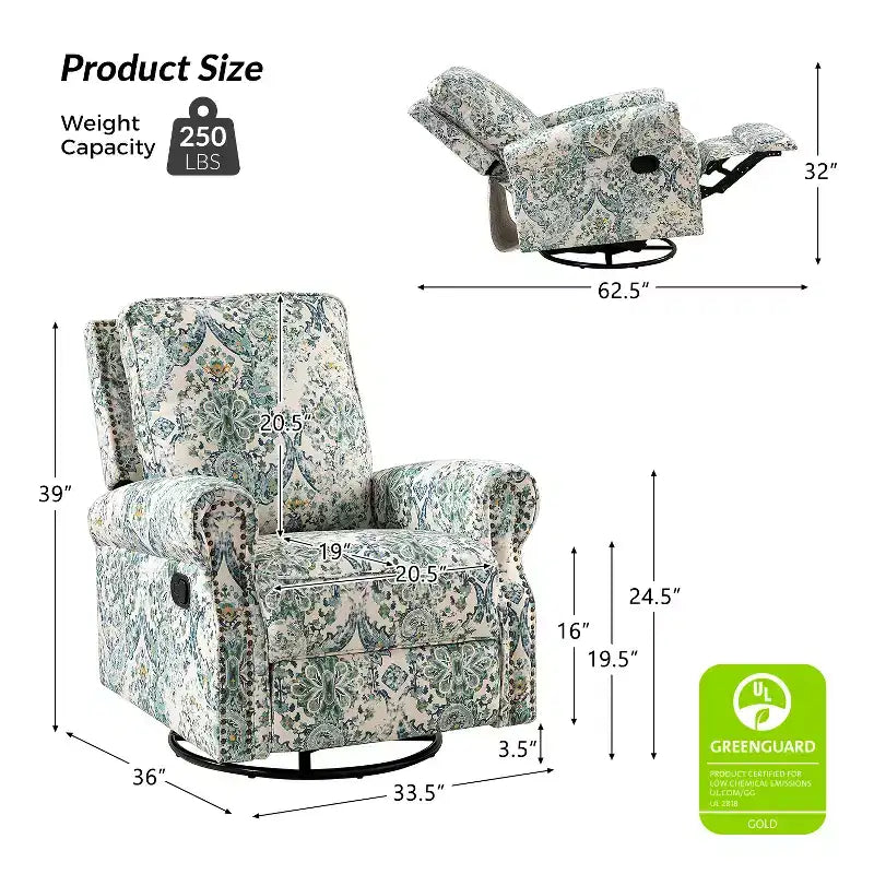 Set of 2 Pablo traditional-normal Manual Swivel Glider Recliner with Nailhead Trims for Living Room | KARAT HOME