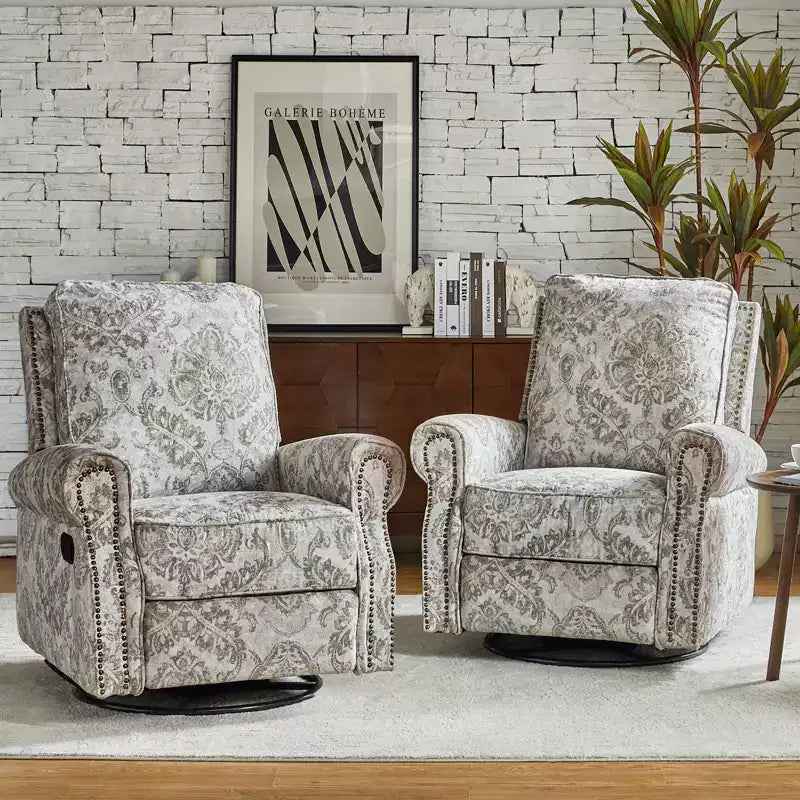 Set of 2 Pablo traditional-normal Manual Swivel Glider Recliner with Nailhead Trims for Living Room | KARAT HOME