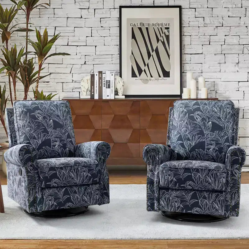 Set of 2 Pablo traditional-normal Manual Swivel Glider Recliner with Nailhead Trims for Living Room | KARAT HOME