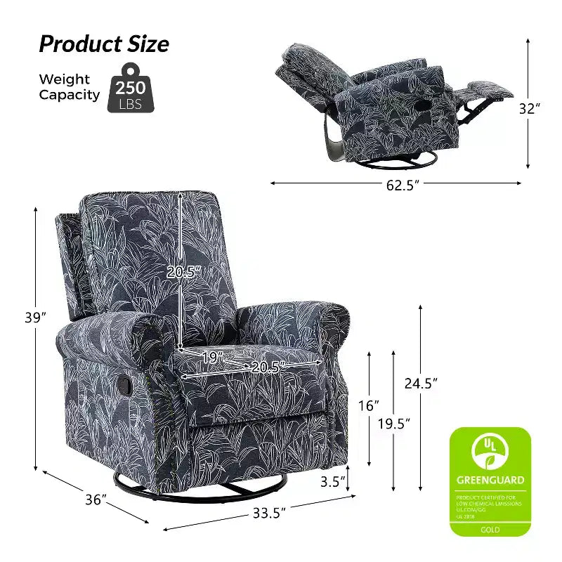 Set of 2 Pablo traditional-normal Manual Swivel Glider Recliner with Nailhead Trims for Living Room | KARAT HOME
