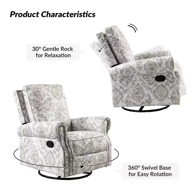 Set of 2 Pablo traditional-normal Manual Swivel Glider Recliner with Nailhead Trims for Living Room | KARAT HOME