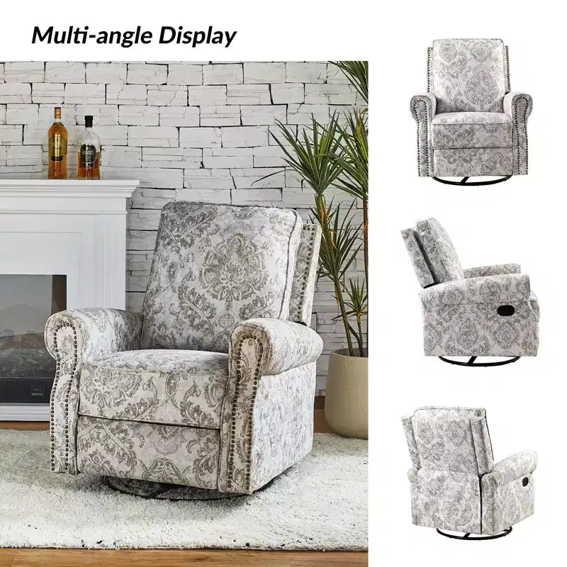 Set of 2 Pablo traditional-normal Manual Swivel Glider Recliner with Nailhead Trims for Living Room | KARAT HOME