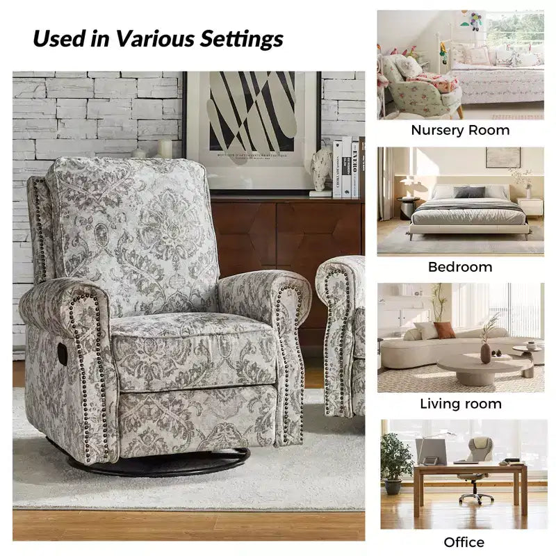 Set of 2 Pablo traditional-normal Manual Swivel Glider Recliner with Nailhead Trims for Living Room | KARAT HOME