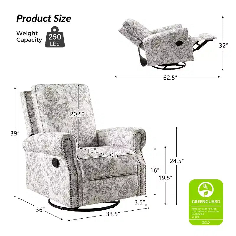 Set of 2 Pablo traditional-normal Manual Swivel Glider Recliner with Nailhead Trims for Living Room | KARAT HOME