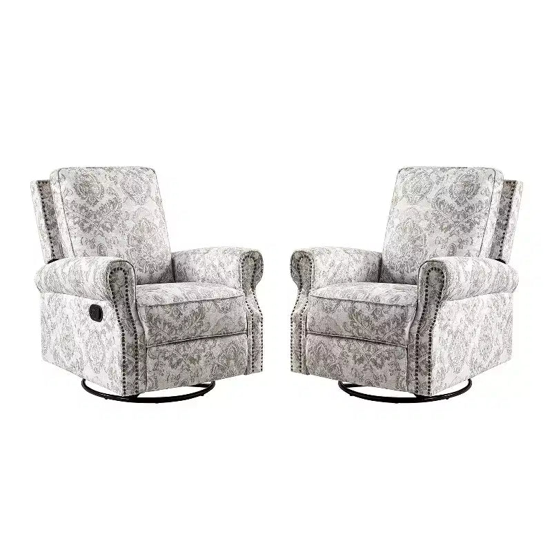 Set of 2 Pablo traditional-normal Manual Swivel Glider Recliner with Nailhead Trims for Living Room | KARAT HOME