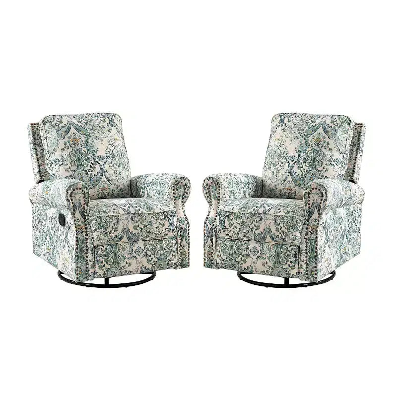 Set of 2 Pablo traditional-normal Manual Swivel Glider Recliner with Nailhead Trims for Living Room | KARAT HOME