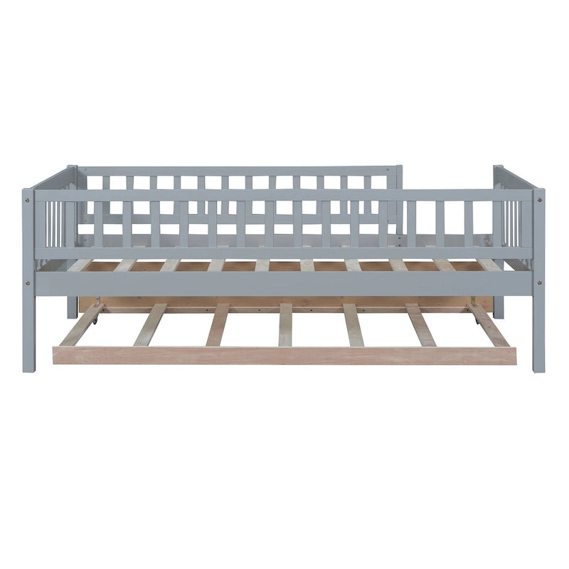 Wood Daybed with Trundle and Fence Guardrails