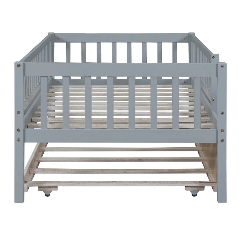 Wood Daybed with Trundle and Fence Guardrails