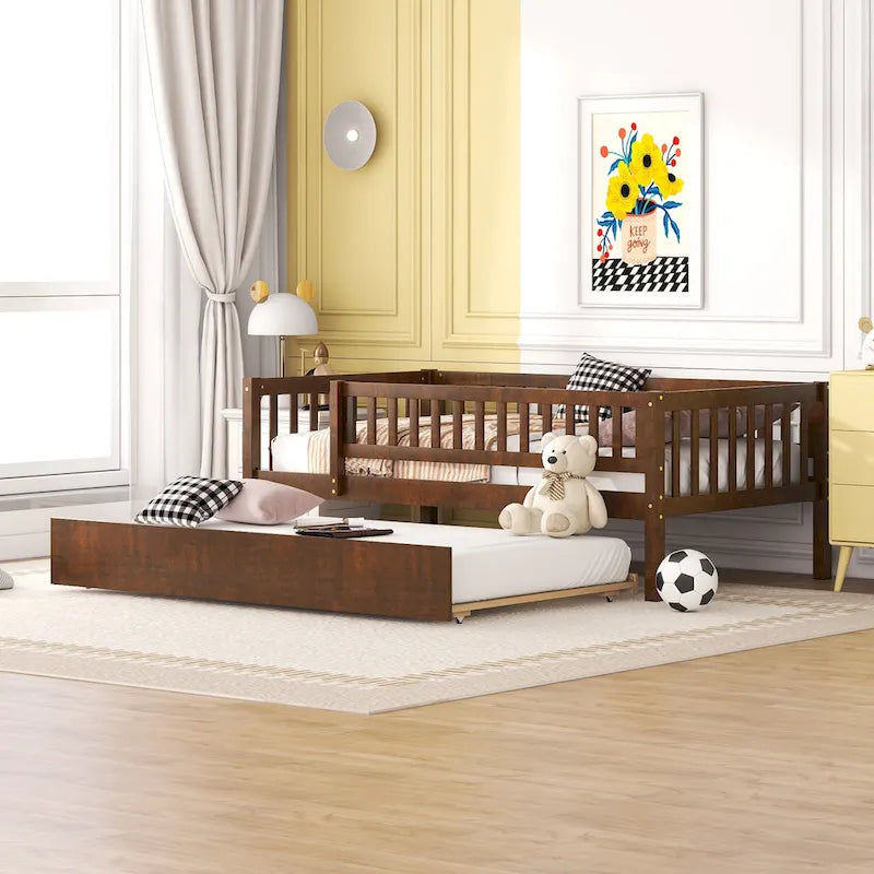 Wood Daybed with Trundle and Fence Guardrails