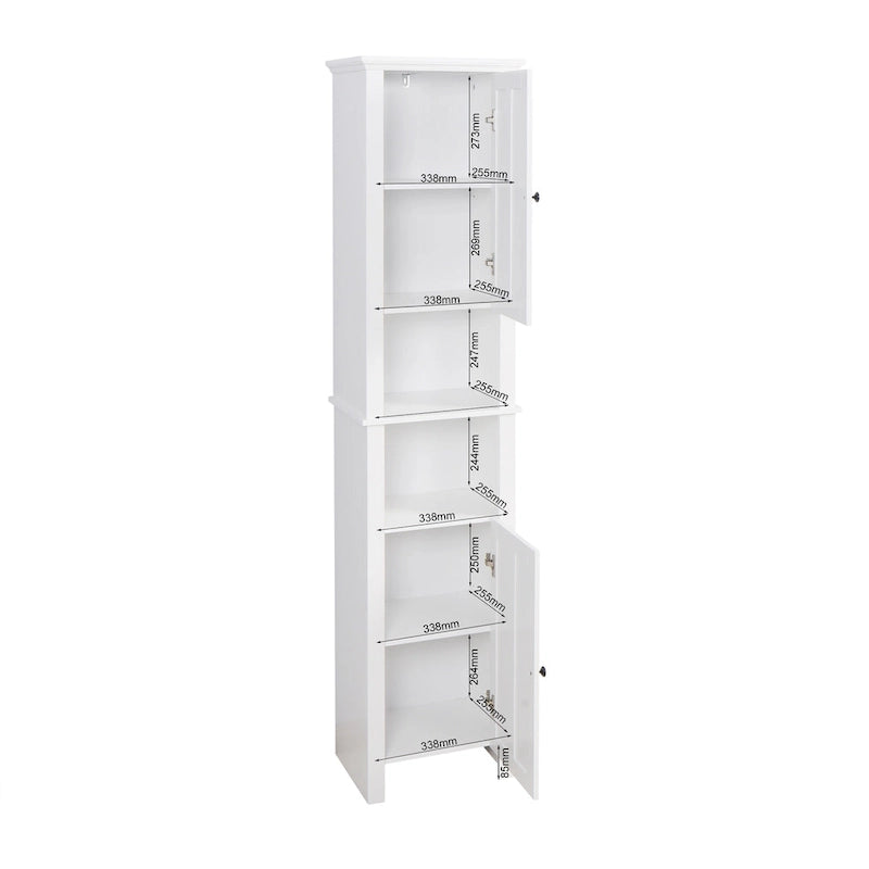 Bathroom Floor Storage Cabinet with 2 Doors Living Room Wooden Cabinet with 6 Shelves 15.75 x 11.81 x 66.93 inch