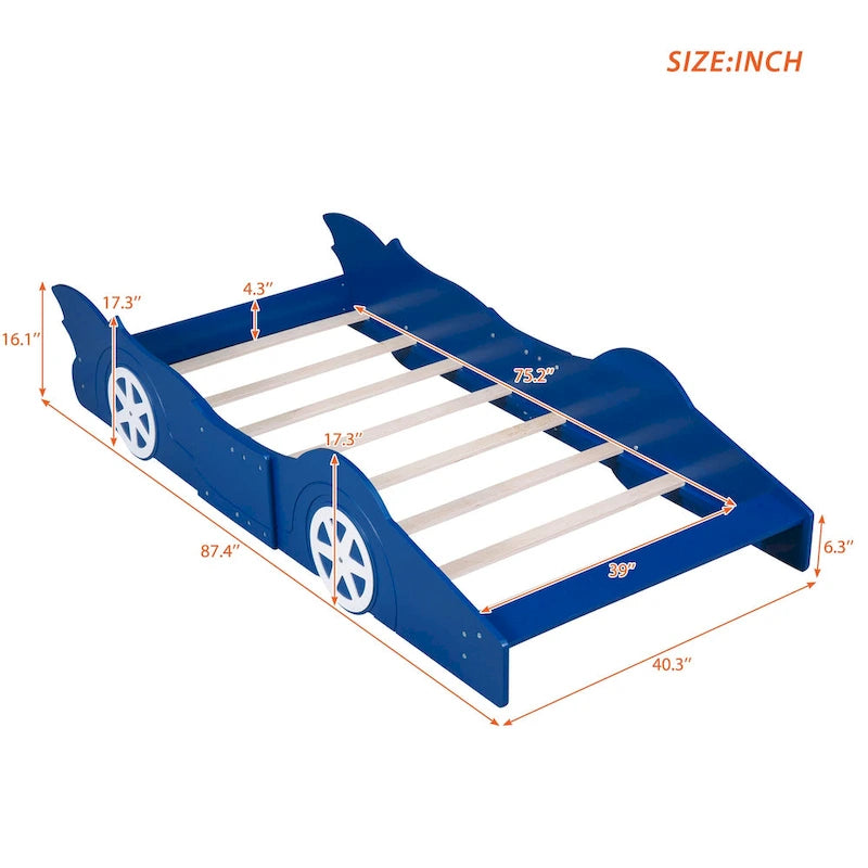 Race Car-shaped Platform Bed with Wheels