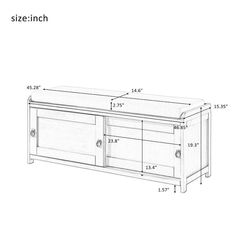 19.3 in.H X 46.85 in.W X 15.35 in.D Wood Storage Bench with Cabinets
