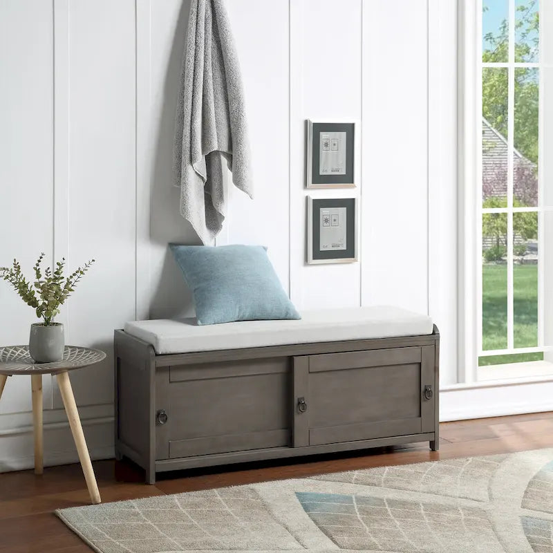 19.3 in.H X 46.85 in.W X 15.35 in.D Wood Storage Bench with Cabinets