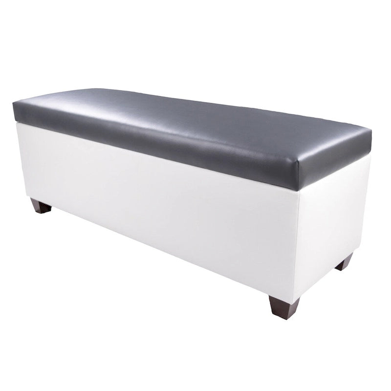 Mid Century Modern White Vinyl Shoe Storage Bench