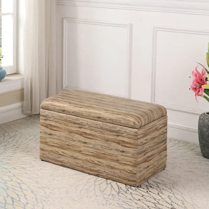 Taupe and Blue Plaid Storage Bench and Ottoman Three Piece Set