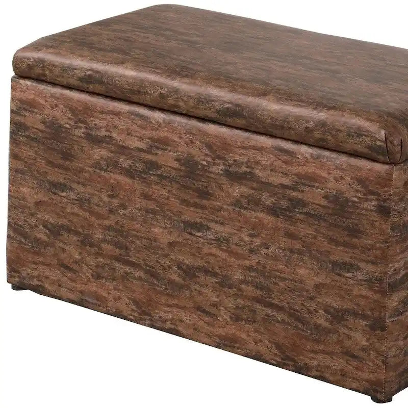 Taupe and Blue Plaid Storage Bench and Ottoman Three Piece Set