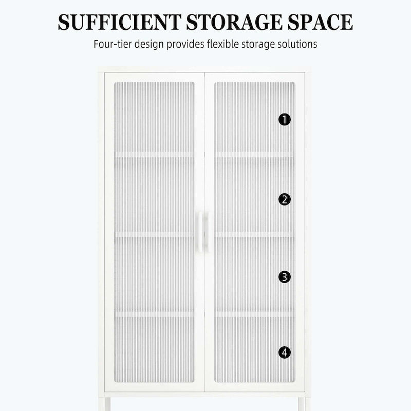 Double Glass Door Storage Cabinet with Adjustable Shelves