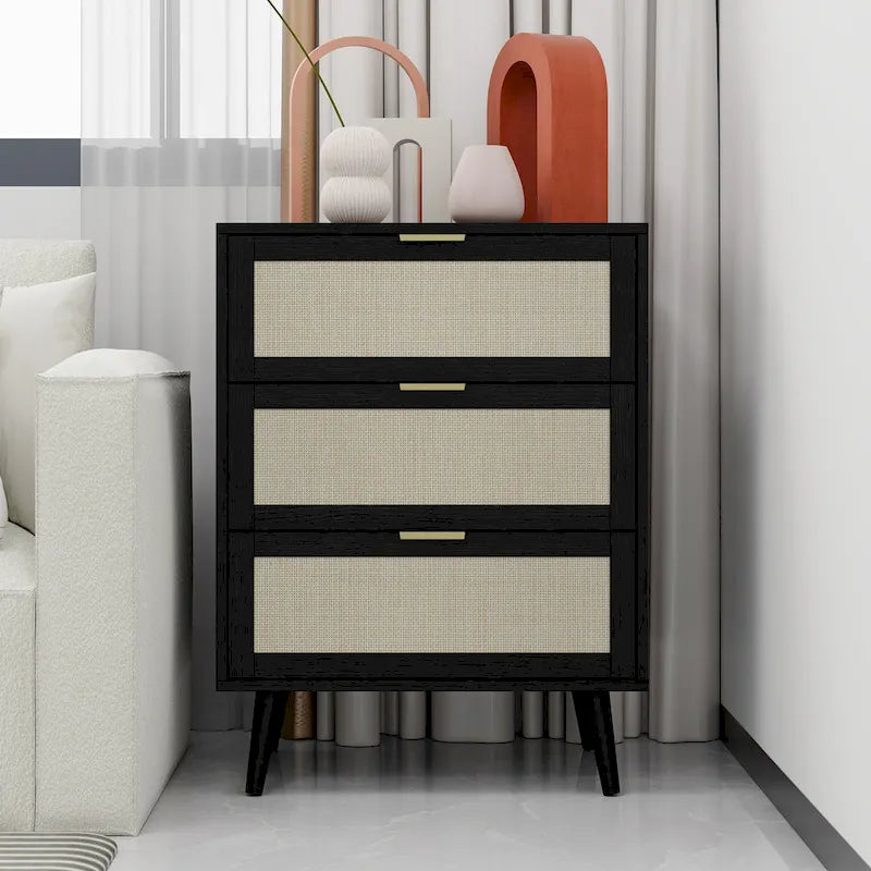 Rattan 3 Drawer Cabinet for bedroom living room