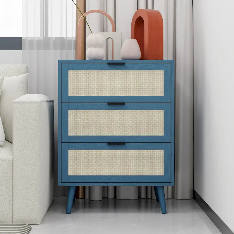 Rattan 3 Drawer Cabinet for bedroom living room