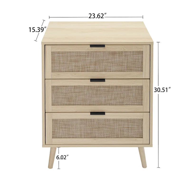 Rattan 3 Drawer Cabinet for bedroom living room