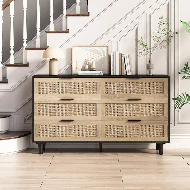 6 Drawers Rattan Storage Cabinet Rattan Drawer,for Bedroom