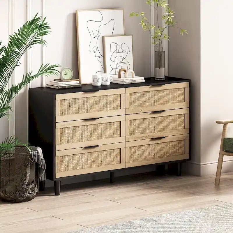 6 Drawers Rattan Storage Cabinet Rattan Drawer,for Bedroom
