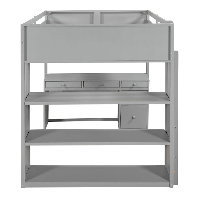Loft Bed with Ladder, Shelves, and Desk