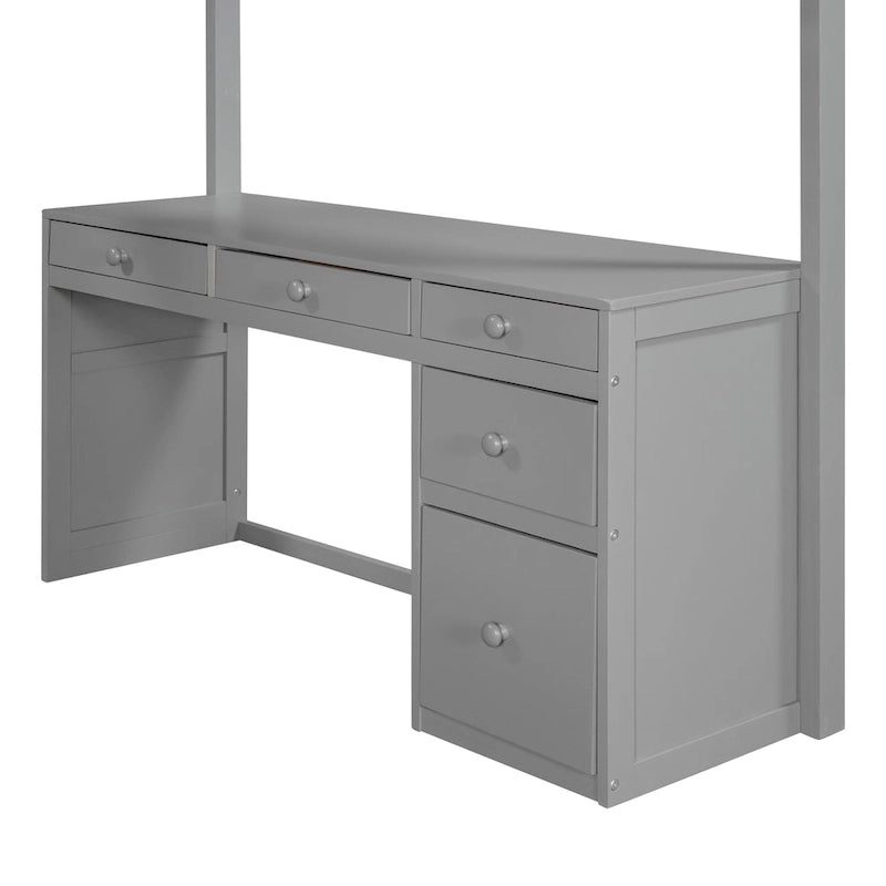 Loft Bed with Ladder, Shelves, and Desk