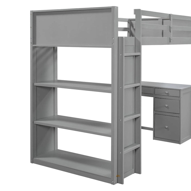 Loft Bed with Ladder, Shelves, and Desk