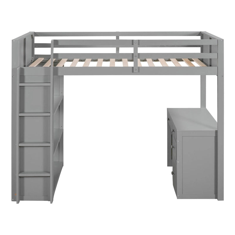 Loft Bed with Ladder, Shelves, and Desk