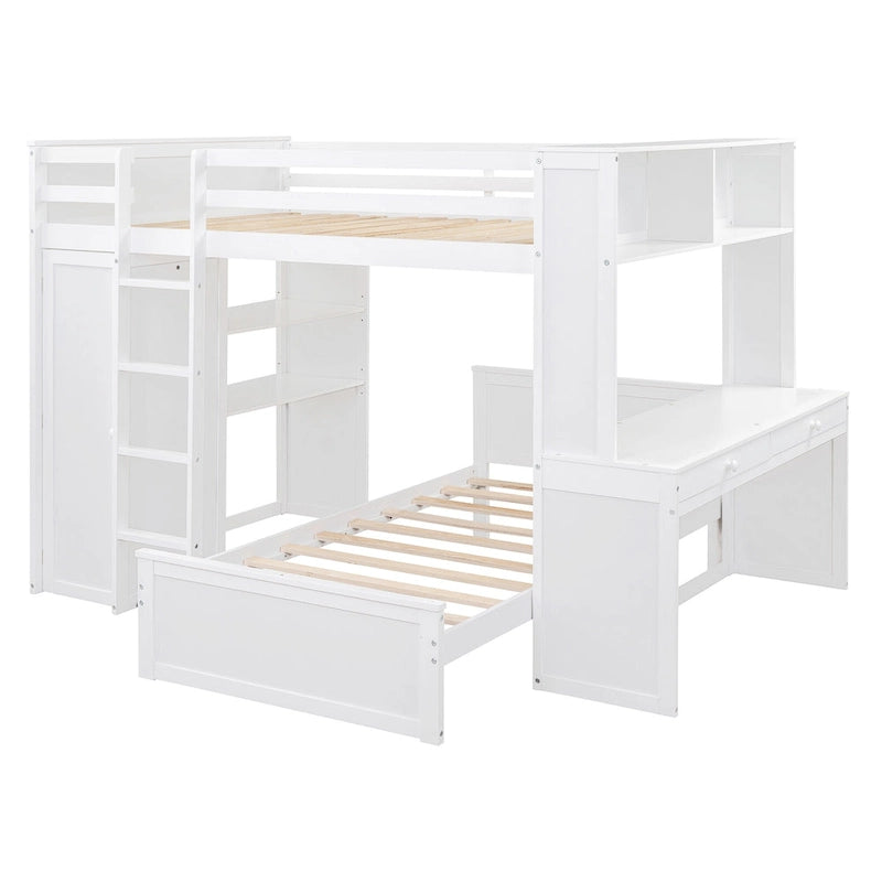 Loft Bed with a Stand-alone bed, Shelves,Desk,and Wardrobe
