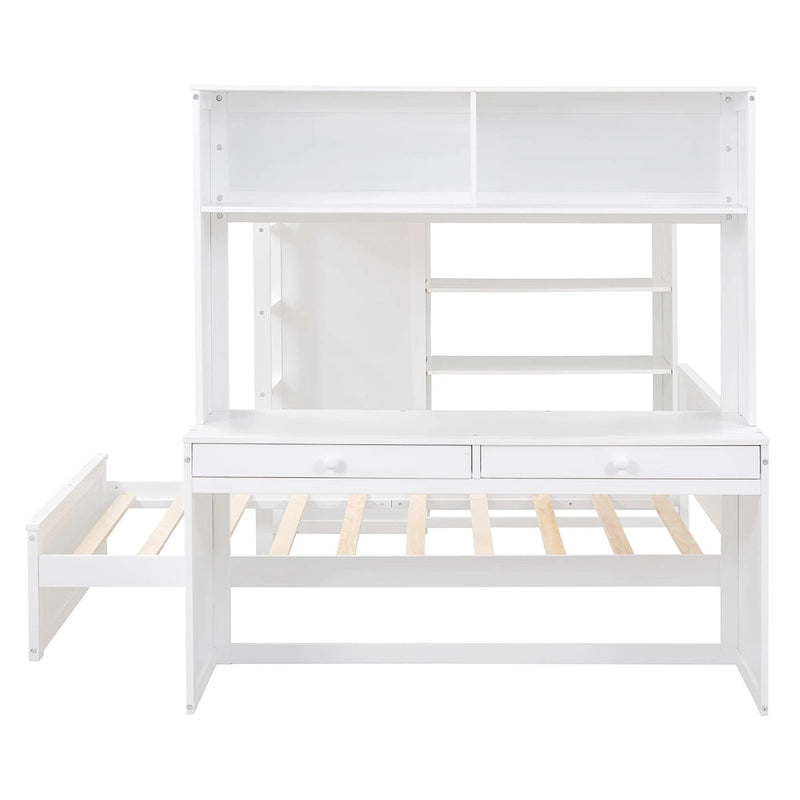 Loft Bed with a Stand-alone bed, Shelves,Desk,and Wardrobe