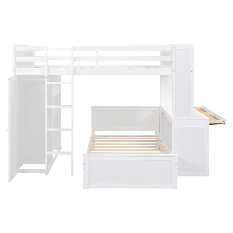 Loft Bed with a Stand-alone bed, Shelves,Desk,and Wardrobe