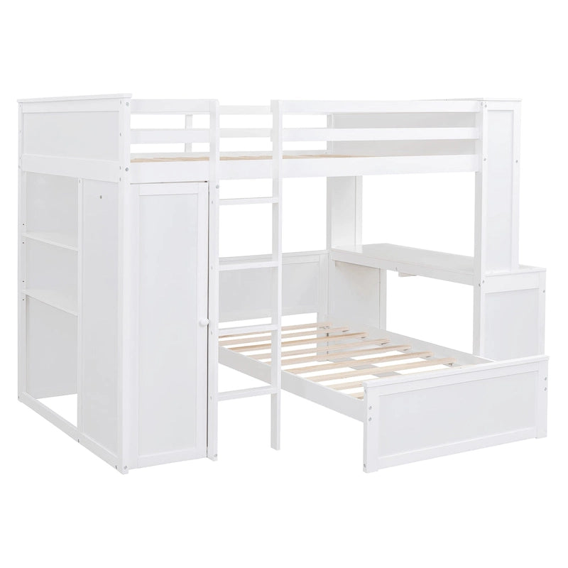Loft Bed with a Stand-alone bed, Shelves,Desk,and Wardrobe