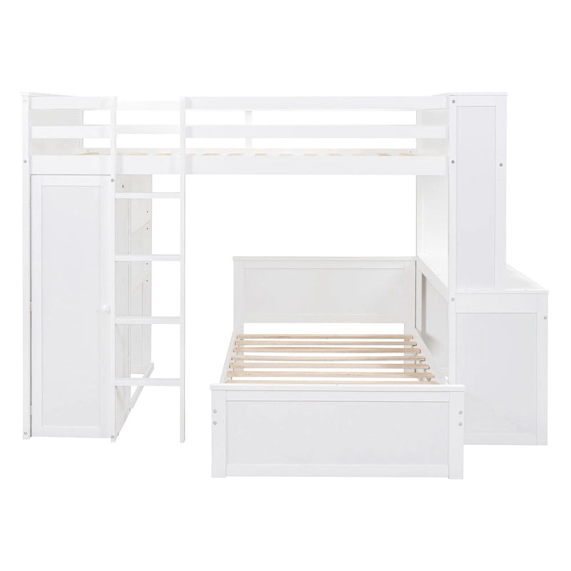 Loft Bed with a Stand-alone bed, Shelves,Desk,and Wardrobe